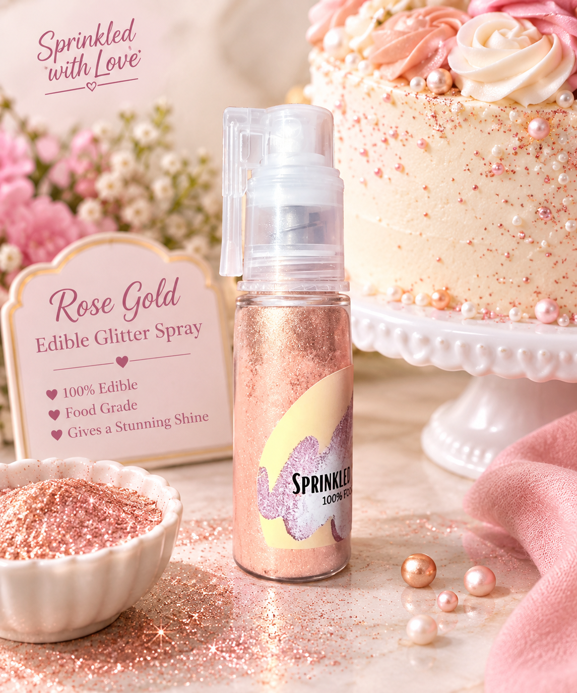 Rose Gold Edible Glitter Spray